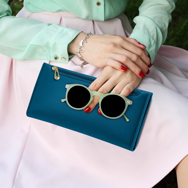 Tipmile Slim Wallet for Women, RFID Blocking Credit Card Holder, Ladies Bifold Wallet with Zipper, Teal Blue - Image 3